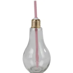 Gifi Gobelet en verre forme ampoule avec paille| Vaisselle Et Accessoires De Table