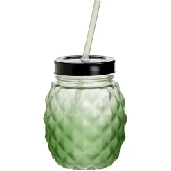 Gifi Gobelet en verre forme ananas avec paille et couvercle Ø9,5xH12,5cm| Vaisselle Et Accessoires De Table