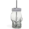 Gifi Gobelet en verre forme tête de mort avec paille et couvercle gris| Vaisselle Et Accessoires De Table