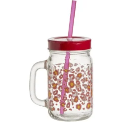 Vaisselle Et Accessoires De Table<Gifi Gobelet en verre imprimé avec poignée paille et couvercle 480ml