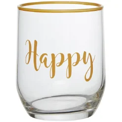 Gifi Gobelet en verre inscription Happy bord coloré 31,5 cl| Vaisselle Et Accessoires De Table