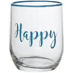 Gifi Gobelet en verre inscription Happy bord coloré 31,5 cl| Vaisselle Et Accessoires De Table