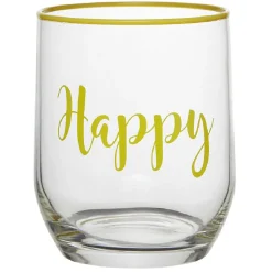 Gifi Gobelet en verre inscription Happy bord coloré 31,5 cl| Vaisselle Et Accessoires De Table