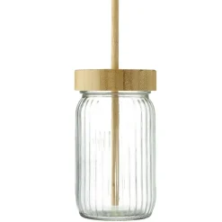 Vaisselle Et Accessoires De Table<Gifi Gobelet en verre strié avec paille et bouchon en bambou Ø8cm H14,5cm