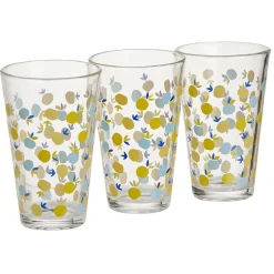 Gifi Gobelet haut verre transparent motif citron jaune et bleu 30cl x3| Vaisselle Et Accessoires De Table