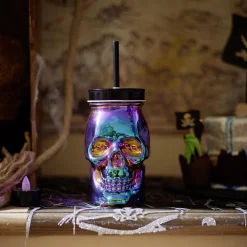 Gifi Gobelet verre forme tête de mort couvercle et paille 500 ml| Vaisselle Et Accessoires De Table