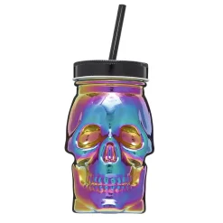Gifi Gobelet verre forme tête de mort couvercle et paille 500 ml| Vaisselle Et Accessoires De Table