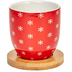 Gifi Gobelets café et sous tasse blanc motif noir rouge 11 cl x4| Vaisselle Et Accessoires De Table