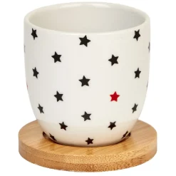 Gifi Gobelets café et sous tasse blanc motif noir rouge 11 cl x4| Vaisselle Et Accessoires De Table