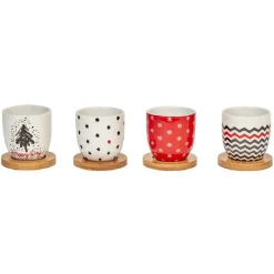 Gifi Gobelets café et sous tasse blanc motif noir rouge 11 cl x4| Vaisselle Et Accessoires De Table