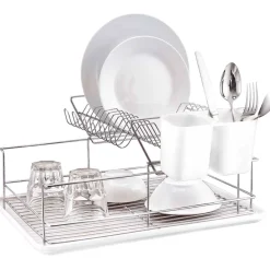 Rangement De Cuisine<Gifi Égouttoir à 2 niveaux avec receveur et supports à couverts blanc