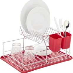 Rangement De Cuisine<Gifi Égouttoir à 2 niveaux avec receveur et supports à couverts rouge
