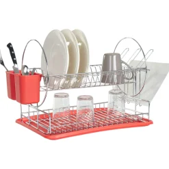 Rangement De Cuisine<Gifi Égouttoir 2 niveaux avec receveur rouge