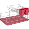 Rangement De Cuisine<Gifi Égouttoir avec plateau et supports couverts rouges 2 niveaux
