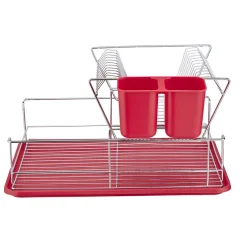 Rangement De Cuisine<Gifi Égouttoir avec plateau et supports couverts rouges 2 niveaux
