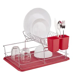 Rangement De Cuisine<Gifi Égouttoir avec plateau et supports couverts rouges 2 niveaux