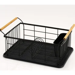 Rangement De Cuisine<Gifi Égouttoir range-couverts poignées bambou plateau noir mat