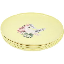 Gifi Lot de 4 assiettes plates décor oiseau et feuille| Vaisselle Et Accessoires De Table