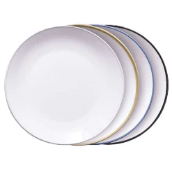 Vaisselle Et Accessoires De Table<Gifi Lot de 4 assiettes plates rondes porcelaine blanche avec liseré coloré