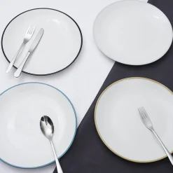Vaisselle Et Accessoires De Table<Gifi Lot de 4 assiettes plates rondes porcelaine blanche avec liseré coloré