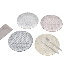 Gifi Lot de 4 assiettes plates porcelaine motif trait triangle multicolore Ø24cm| Vaisselle Et Accessoires De Table
