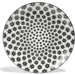 Gifi Lot de 4 assiettes plates Ø27cm porcelaine imprimé noir et blanc| Vaisselle Et Accessoires De Table