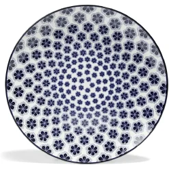 Gifi Lot de 4 assiettes plates Ø27cm porcelaine imprimé bleu et blanc| Vaisselle Et Accessoires De Table