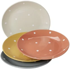 Gifi Lot de 4 assiettes rondes plates céramique déco pois| Vaisselle Et Accessoires De Table