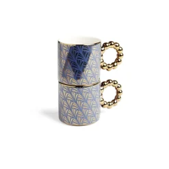 Vaisselle Et Accessoires De Table<Gifi Lot de 2 mugs 30cl design chic bleu foncé et doré