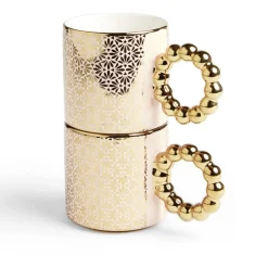 Gifi Lot de 2 mugs 30cl design chic rose et doré| Vaisselle Et Accessoires De Table