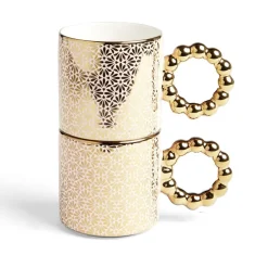 Gifi Lot de 2 mugs 30cl design chic rose et doré| Vaisselle Et Accessoires De Table
