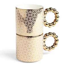 Gifi Lot de 2 mugs 30cl design chic rose et doré| Vaisselle Et Accessoires De Table