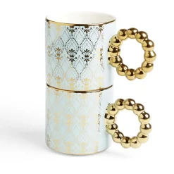 Gifi Lot de 2 mugs 30cl design chic bleu clair et doré| Vaisselle Et Accessoires De Table