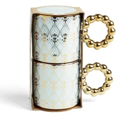 Gifi Lot de 2 mugs 30cl design chic bleu clair et doré| Vaisselle Et Accessoires De Table