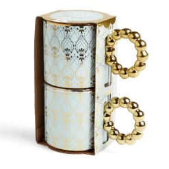 Gifi Lot de 2 mugs 30cl design chic bleu clair et doré| Vaisselle Et Accessoires De Table