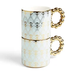 Gifi Lot de 2 mugs 30cl design chic bleu clair et doré| Vaisselle Et Accessoires De Table