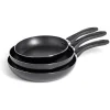 Cuisson<Gifi Lot de 3 poêles tous feux sauf induction aluminium noir Ø20/24/26cm
