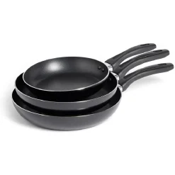 Cuisson<Gifi Lot de 3 poêles tous feux sauf induction aluminium noir Ø20/24/26cm