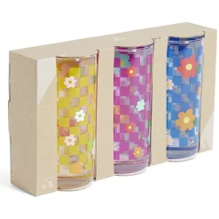 Gifi Lot de 3 verres motif fleurs et carreaux 290ml| Vaisselle Et Accessoires De Table