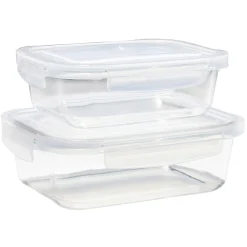 Gifi Lunchbox en verre x2 avec couvercle 1,05L et 1,5L| Conservation Alimentaire