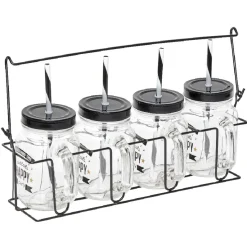 Gifi Mason jar "Happy" avec paille x4| Vaisselle Et Accessoires De Table