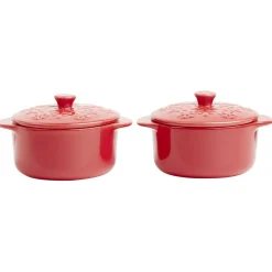 Cuisson<Gifi Mini cocotte en céramique motif flocon rouge x2