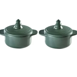 Cuisson<Gifi Minis cocottes vertes avec couvercle poignée forme sapin x2