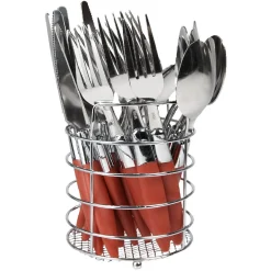 Gifi Ménagère 24 pièces avec support inox manche plastique rouge| Vaisselle Et Accessoires De Table