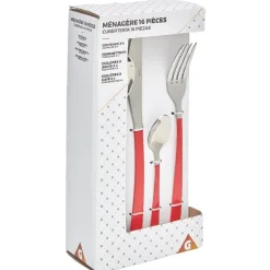 Gifi Ménagère de 16 couverts manche rouge| Vaisselle Et Accessoires De Table