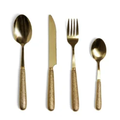 Gifi Ménagère inox doré x16 avec manche effet pigment relief| Vaisselle Et Accessoires De Table