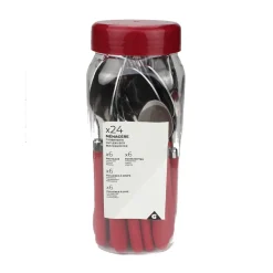 Gifi Ménagère inox manche rouge 24 pièces| Vaisselle Et Accessoires De Table
