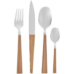 Gifi Ménagère scandinave 24 pièces effet bois| Vaisselle Et Accessoires De Table
