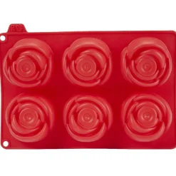 Cuisson<Gifi Moule silicone rouge 6 minis roses 3D
