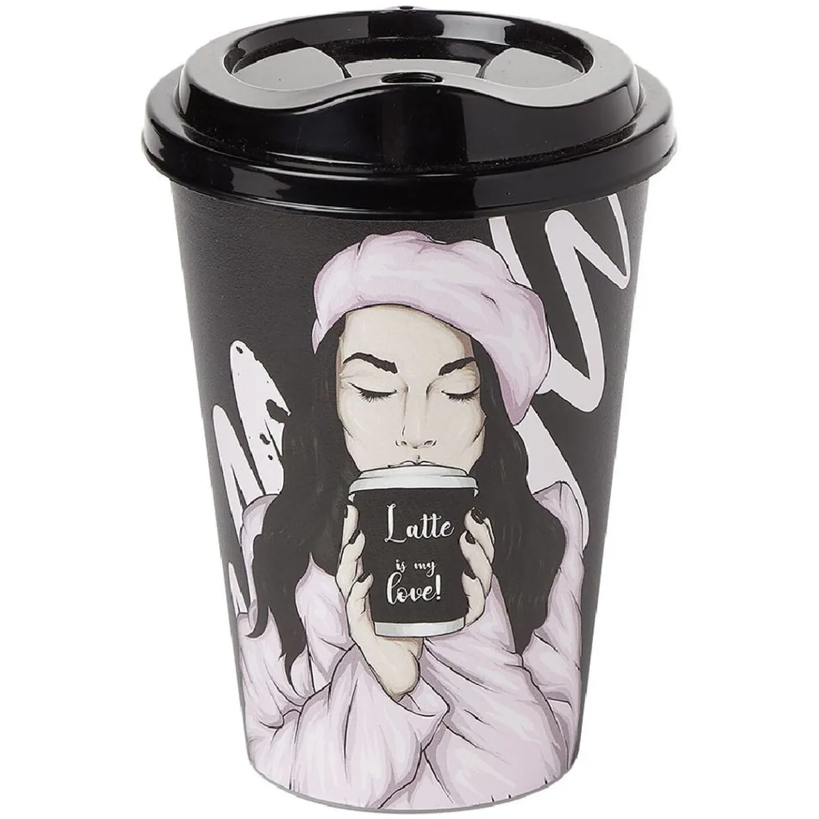 Vaisselle Et Accessoires De Table<Gifi Mug à motifs couvercle noir 500ml - plastique Ø9xH14cm